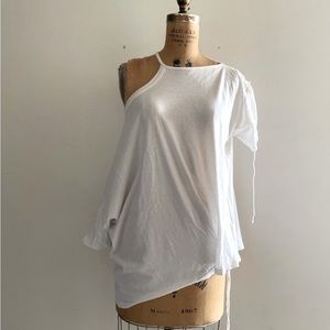 [ANN DEMEULEMEESTER] Off white Cotton Asymmetrical Ties T-shir